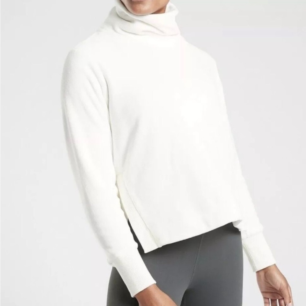 Athleta Double Cozy Karma Funnel Neck Pullover Sweatshirt Size S Small White